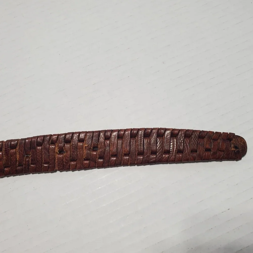 Vintage Brown Italian Calf Leather Woven Braided‎ Belt Size 42 BA300416 Men's